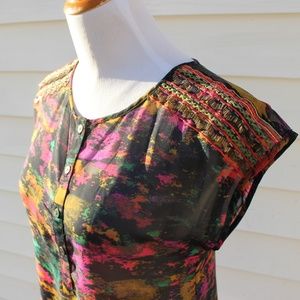 Bella Du Jour Boho sheer shirt w/Beaded shoulders